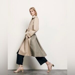 Sandro Beige Long Trench Coat with Tie Belt